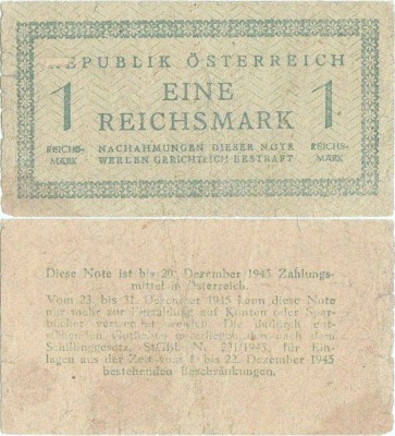 1945, 1 Reichsmark (P-113b) - Austria foto