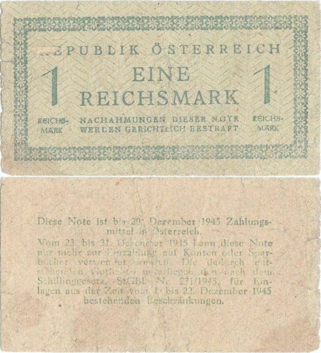 1945, 1 Reichsmark (P-113b) - Austria