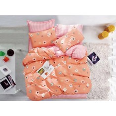 Lenjerie de pat pentru o persoana cu husa de perna patrata, Bonfilia, bumbac mercerizat, multicolor