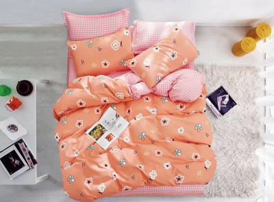 Lenjerie de pat pentru o persoana cu husa elastic pat si 2 fete perna dreptunghiulara, Bonfilia, bumbac mercerizat, multicolor foto
