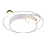 Lustra LED Moderna Circle, 50W, 3 Lumini (Neutra, Calda, Rece), Intensitate Reglabila, 50x9cm, Proiectie Luna Stele, Gri/Alba