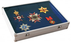 Vitrina din aluminiu pentru medalii insigne de rever decoratiuni militare 395 x 300 x 65 mm - Alu-Big foto
