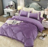 Cumpara ieftin Lenjerie de pat din catifea cu inimi brodate,4 piese,mov- A1371