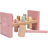 Little Dutch Hammerbank joc interactiv de lovit cu ciocanul din lemn Pink Flowers 1 buc