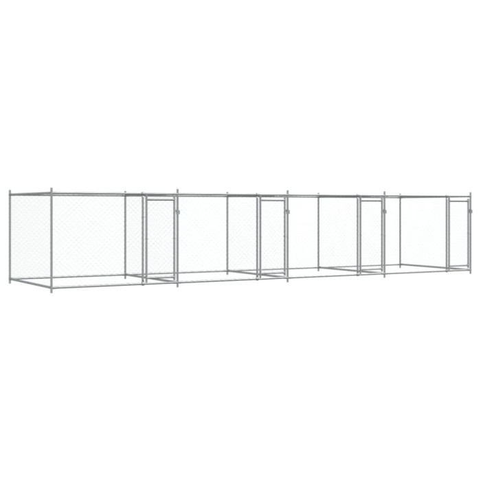 Cusca pentru caini cu usi, gri, 8x2x1,5 m, otel galvanizat