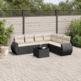 VidaXL Set canapele de grădină cu perne, 7 piese, negru, poliratan 3221415