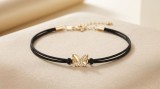 Cumpara ieftin Bratara din Argint 925 Aurit cu Snur Negru Dublu si Fluture , Eleganta Romantica si Contrast Modern