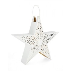 Felinar metal alb Steluta 41x14x39 cm