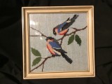 Arta / design / vintage - Tablou goblen / cusatura cu pasari in rama de lemn !