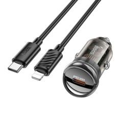 Incarcator auto Hoco Z53, Type-C PD QC3.0 30W + Cablu Type-C la Lightning, Negru