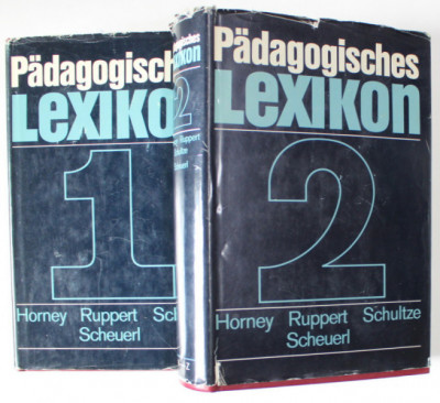 PADAGOGISCHES LEXIKON von HORNEY ...SCHEUERL , TEXT IN LIMBA GERMANA , VOLUMELE I - II , 1970, PAGINA DE TITLU CU DEFECT * foto