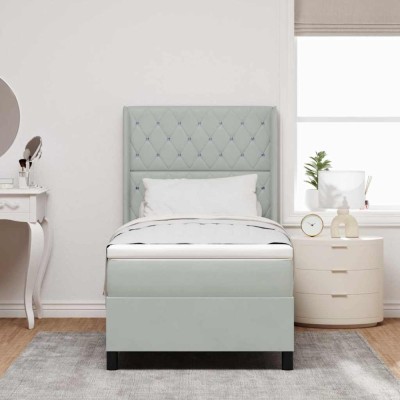 vidaXL Pat cu arcuri cu headboard Gri deschis 90 x 190 cm Catifea 3341930 foto
