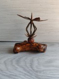 Sfeșnic rustic hand-made lemn + metal