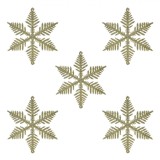 Set Ornamente Brad Crăciun, Fulgi Bej cu Glitter, 10cm, 5 Bucăți, Oem