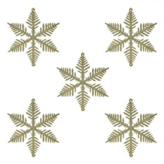 Set Ornamente Brad Crăciun, Fulgi Bej cu Glitter, 10cm, 5 Bucăți