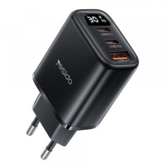 Incarcator Retea Yesido YC69 Display, 30W, 3A, 1 x USB-A - 2 x USB-C, Negru