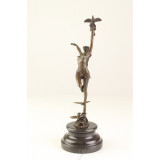 Dansatoare cu pasari - statueta din bronz pictat pe soclu din marmura FA-71