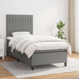 Cumpara ieftin Pat box spring cu saltea, gri &icirc;nchis, 90x200 cm, textil