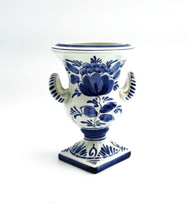 Vaza cu Piedestal DELFT Urna ceramica Olanda Pictata manual Monocrom Albastru foto
