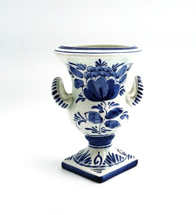 Vaza cu Piedestal DELFT Urna ceramica Olanda Pictata manual Monocrom Albastru