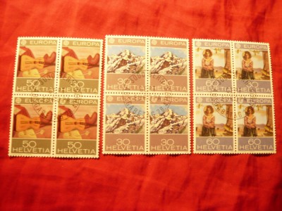 3 Blocuri -Serie Elvetia 1975 Europa CEPT ,stampila speciala 4x3valori foto