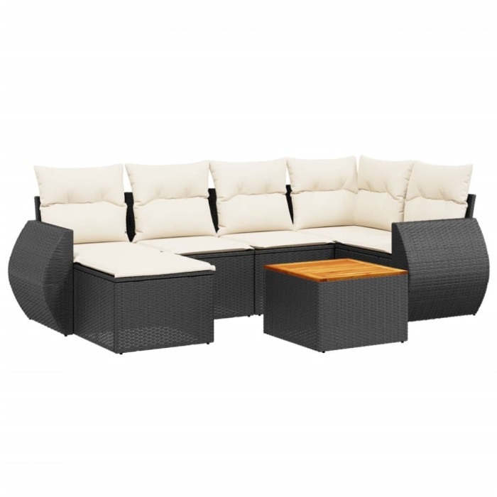 Set canapele de gradina cu perne, 7 piese, negru, poliratan