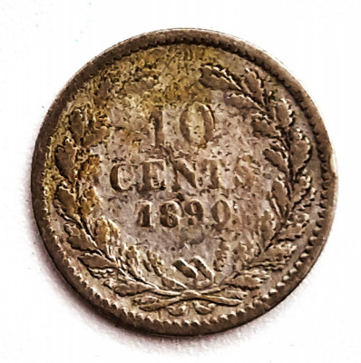 moneda argint 10 cents Olanda 1890 _ km # 80 AG. 640 tiraj mic foto