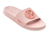 Papuci PEPE JEANS roz, SLIDER BRAND, din pvc