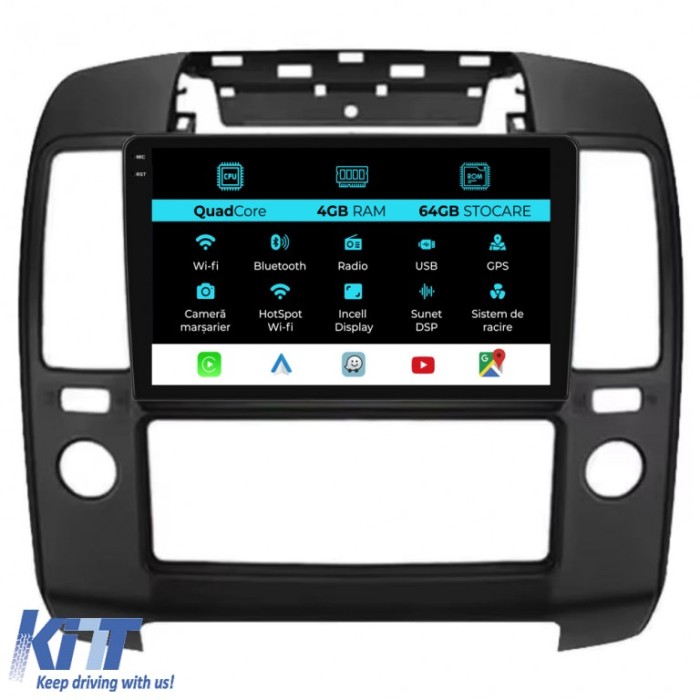 Navigatie Dedicata Nissan Navara (2004-2010),QuadCore, 9Inch, 4Gb Ram, 64Gb Stocare, Carplay Performance AutoTuning