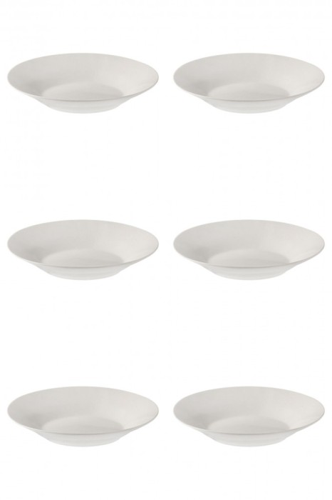 Set Farfurii 6 piese, Farfurii Adanci, Portelan, Albe, diametru 22.5 cm