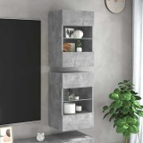 VidaXL Comode de perete cu lumini LED pentru TV 2 buc. gri beton 40x30x60,5cm