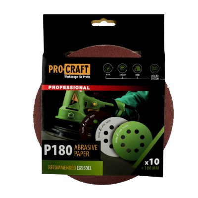 Disc abraziv pentru slefuitor cu excentric KD180.180 PROCRAFT (Set 10 buc) Diametru: 180 mm Granulatie: P180 Innovative ReliableTools foto