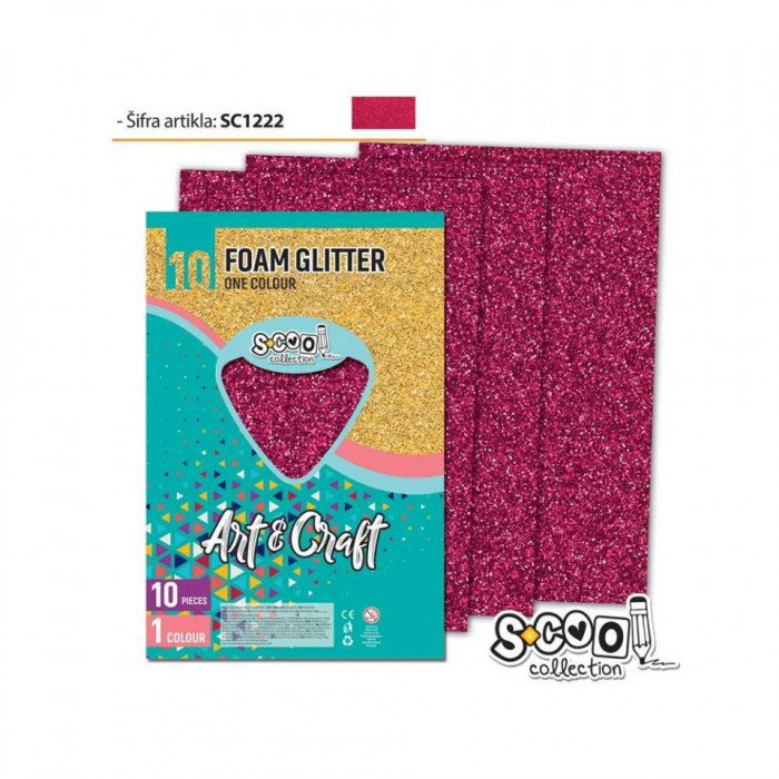 Hartie buretata, glitter, rubiniu, 10 buc/set, 20x30 cm - S-COOL