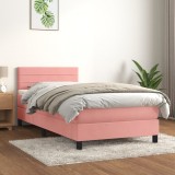 Cumpara ieftin Pat box spring cu saltea, roz, 100x200 cm, catifea