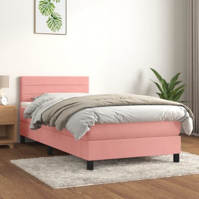 vidaXL Pat box spring cu saltea, roz, 90x190 cm, catifea 3141340 foto
