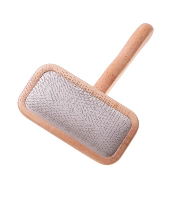 Perie de par din lemn de fag cu pieptene fin pentru caini si pisici, marimea M, 11,5 cm