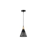 Lustra LED suspendata, Hira, design modern, bec E27 35W, utilizare interior, negru, lemn si otel