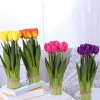 Buchet 9 Lalele Artificiale, 45 cm, Decor Portocaliu, Roz, Rosu, Alb si Galben