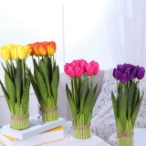 Buchet 9 Lalele Artificiale, 45 cm, Decor Portocaliu, Roz, Rosu, Alb si Galben