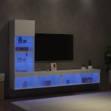 vidaXL Unități de perete TV cu LED-uri, 4 piese, alb, lemn prelucrat