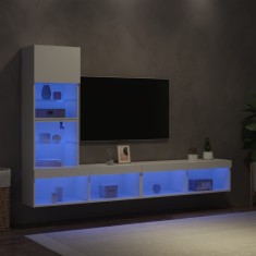 vidaXL Unități de perete TV cu LED-uri, 4 piese, alb, lemn prelucrat 3216640