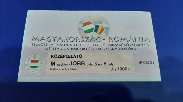 Bilet Ungaria - Romania 14 10 1998