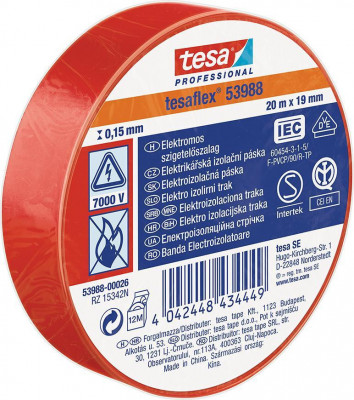 Tesa PRO tesaflex, bandă electrică, adezivă, PVC, 19 mm, roșu, L-20 m foto