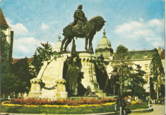 Romania, Cluj-Napoca, statuia lui Matei Corvin, carte postala ilustrata, necirc. foto