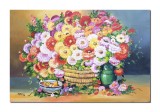 Cumpara ieftin Tablou pictat manual gigant living, Cos cu flori si fructe, parfum de sarbatoare, 120x80cm ulei pe panza, gata de agatat pe perete