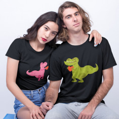 Set tricouri personalizate cuplu &amp;quot;Dino&amp;quot; (Marime tricou barbat: M, Marime tricou foto