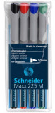 Universal Non-permanent Marker Schneider Maxx 225 M, Varf 1mm, 4 Culori/set - (n, R, A, V)