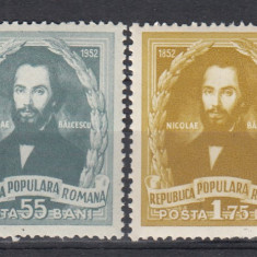 ROMANIA 1952 LP 333 CENTENARUL MORTII LUI NICOLAE BALCESCU SERIE MNH