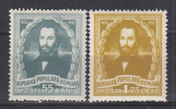 ROMANIA 1952 LP 333 CENTENARUL MORTII LUI NICOLAE BALCESCU SERIE MNH