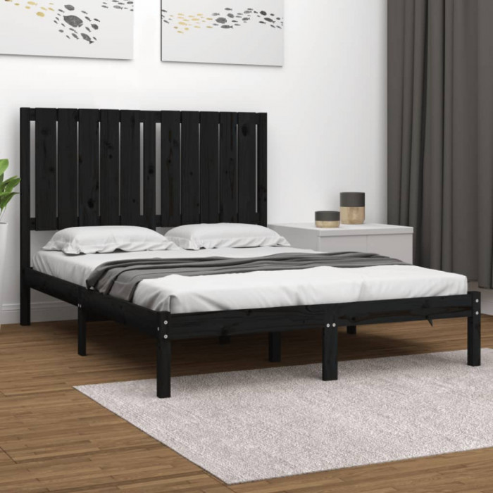 Cadru de pat mic dublu, negru, 120x190 cm, lemn masiv GartenMobel Dekor